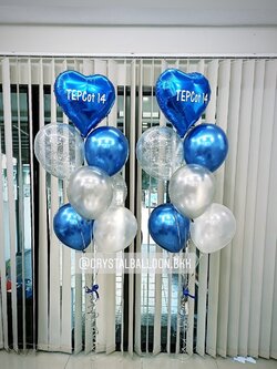 ลูกโป่ง วันเกิด ช่อลูกโป่งฟอยล์หัวใจ ขนาด 18" Theme สีน้ำเงิน ช่อ 7 ลูก 2 ช่อ พร้อม ลูกโป่งใส ใส่กลิตเตอร์ พร้อมตกเเต่ง สามารถเปลี่ยนสีลูกโป่ง/เปลี่ยนข้อความ/เปลี่ยนสี-ฟอยล์ตกแต่งได้