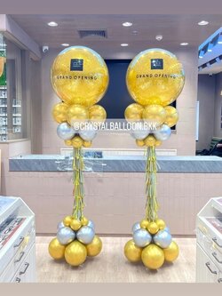 เสาลูกโป่ง เปิดร้าน Bubble ขนาด 24" กลิตเตอร์สีทอง 2 เสา พร้อมตกแต่ง สามารถเปลี่ยนสีลูกโป่ง/เปลี่ยนข้อความได้