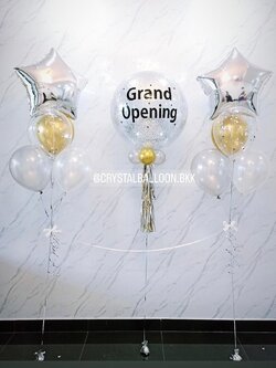 ลูกโป่ง เปิดร้าน Bubble ขนาด 24" สีเงิน พร้อม ช่อลูกโป่งฟอยล์ดาว ขนาด 24" 2 ช่อ,ลูกโป่งใส ใส่ Confetti พร้อมตกแต่ง ริบบิ้นตัดเปิดงาน สามารถเปลี่ยนสีลูกโป่ง/เปลี่ยนข้อความ/เปลี่ยนขนาด/เปลี่ยนสี-ฟอยล์ตกแต่งได้