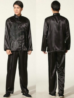 Pre-order ชุดจีน ชาย เสื้อพร้อมกางเกง สีดำ ปักลายมังกร