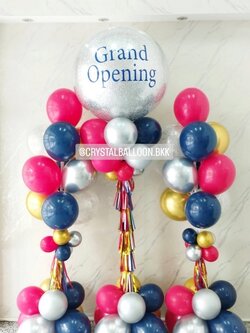 เสาลูกโป่ง เปิดร้าน Bubble ขนาด 36" กลิตเตอร์สีเงิน 1 เสา พร้อม ช่อลูกโป่ง ช่อ 10 ลูก 2 เสา พร้อมตกแต่ง สามารถเปลี่ยนสีลูกโป่ง/เปลี่ยนข้อความได้