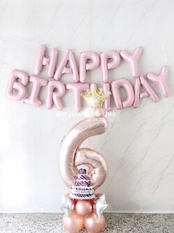 ลูกโป่ง วันเกิดเด็ก ฟอยล์ตัวเลขตั้งฐาน 40" 1 ชิ้น สีโรสโกล พร้อม ฟอยล์ Happy Birthady 1 เซท สีชมพูอ่อน พร้อมตกแต่ง สามารถเปลี่ยนสีลูกโป่ง/เปลี่ยนข้อความได้