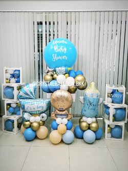 Organic Welcome Baby Boy รูปแบบใหม่ ไม่ซ้ำใคร ลูกโป่งยาง ขนาด 24" ตั้งฐาน 1 ชิ้น พร้อม ฟอยล์ตั้งฐาน 3 ชิ้น,กล่องใส ติดตัวอักษร 7 กล่อง พร้อมตกแต่ง สามารถเปลี่ยนสีลูกโป่ง/เปลี่ยนข้อความ/เปลี่ยนสี-ฟอยล์ตกแต่งได้