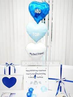Happy Birthday Surprise Box กล่องเซอร์ไพรส์วันเกิด ฟอยล์หัวใจ ขนาด 18'' 3 ชิ้น Theme สีน้ำเงิน สามารถใส่รูปได้ 2 รูป สามารถเปลี่ยนสีลูกโป่ง/เปลี่ยนข้อความได้