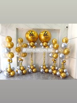 เสาลูกโป่ง เปิดงาน Bubble ขนาด 36" กลิตเตอร์สีทอง 2 เสา พร้อม เสาช่อลูกโป่ง ช่อ 10 ลูก 4 เสา พร้อมตกแต่ง สามารถเปลี่ยนสีลูกโป่ง/เปลี่ยนข้อความได้