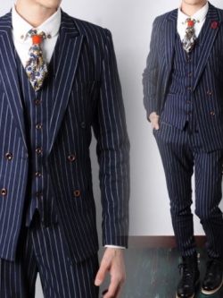 พร้อมเช่า ชุดสูทชาย สีกรมท่าลายทางเล็ก ** พร้อมเช่าไซส์ L , XL **