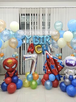 ลูกโป่ง วันเกิดเด็ก Theme อวกาศ ตั้งฐาน 3 ชิ้น,ฟอยล์ตัวเลข 40" ตั้งฐาน 1 ชิ้น พร้อม ช่อลูกโป่ง ช่อ 5 ลูก 4 ช่อ,ฟอยล์ตัวอักษร 16" 4 ตัวอักษร,ฟอยล์ตัวอักษร Happy Birthday 16" 1 ชิ้น พร้อมตกเเต่ง สามารถเปลี่ยนสีลูกโป่งได้