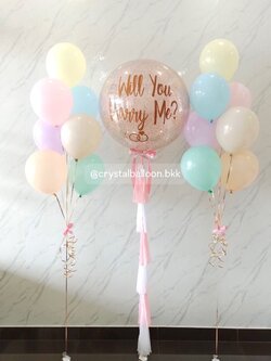 ลูกโป่ง Will You Marry Me? Bubble ขนาด 36" กลิตเตอร์สีโรสโกล 1 ลูก พร้อม ช่อลูกโป่ง 7 ลูก 2 ช่อ พร้อมตกแต่ง สามารถเปลี่ยนสีลูกโป่ง/เปลี่ยนข้อความ/เปลี่ยนขนาดได้