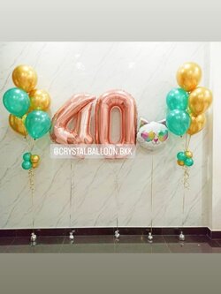 ลูกโป่ง วันเกิด ช่อลูกโป่งสีโครเมี่ยม ช่อ 5 ลูก 2 ช่อ พร้อม ฟอยล์ตัวเลข ขนาด 40" 2 ชิ้น พร้อม ฟอยล์แมว 1 ชิ้น พร้อมตกแต่ง สามารถเปลี่ยนสีลูกโป่งได้