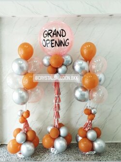 เสาลูกโป่ง Grand Opening ลูกโป่ง Bubble ขนาด 36" กลิตเตอร์สีส้ม 1 เสา พร้อม เสาช่อลูกโป่ง ช่อ 10 ลูก 2 เสา พร้อมตกเเต่ง สามารถเปลี่ยนสีลูกโป่ง/เปลี่ยนข้อความได้