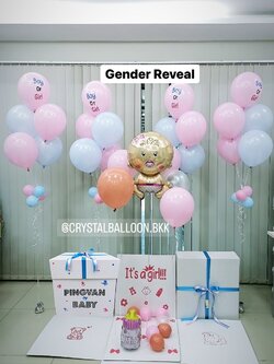 Gender Reveal ลูกโป่งทายเพศ แบบกล่อง พร้อม ช่อลูกโป่ง ช่อ 5 ลูก 4 ช่อ พร้อมตกแต่ง สามารถใส่รูปได้ 2 ใบ สามารถเปลี่ยนสีลูกโป่ง/เปลี่ยนข้อความ/เปลี่ยนสี-ฟอยล์ตกแต่งได้