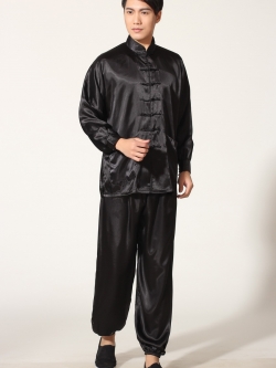 Pre-order ชุดจีนชาย แขนยาวผ้าแพร สีดำ