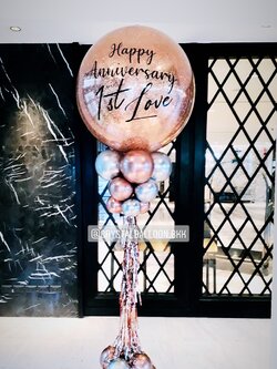 เสาลูกโป่ง วันครบรอบ Bubble ขนาด 36" Theme สีโรสโกล พร้อมตกแต่ง สามารถเปลี่ยนสีลูกโป่ง/เปลี่ยนข้อความได้