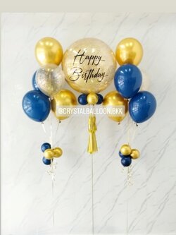 ลูกโป่ง วันเกิด Bubble ขนาด 24" กลิตเตอร์สีทอง 1 ลูก พร้อม ช่อลูกโป่ง ช่อ 5 ลูก 2 ช่อ พร้อมตกแต่ง สามารถเปลี่ยนสีลูกโป่ง/เปลี่ยนข้อความ/เปลี่ยนขนาดได้