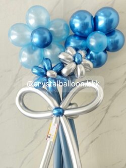 Flower Balloon Medium Bouquet ช่อ 4 ดอก โทนสีน้ำเงิน-สีเงิน พร้อมตกแต่ง สามารถเปลี่ยนสีลูกโป่งได้