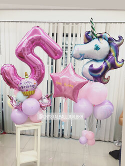 ลูกโป่ง วันเกิดเด็กหญิง Theme Unicorn พร้อม ช่อลูกโป่ง 1 ช่อ,ลูกโป่งลายหิน USA 1 ลูก,ฟอยล์ดาว ขนาด 24" 1 ชิ้น พร้อม พู่,ฟอยล์ตัวเลขตั้งฐาน 1 ตัว พร้อมตกเเต่ง สามารถเปลี่ยนสีลูกโป่ง/เปลี่ยนสี-ฟอยล์ตัวเลข/เปลี่ยนฟอยล์การ์ตูน/เปลี่ยนข้อความได้