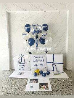 Surprised Box กล่องเซอร์ไพรส์วันเกิด Bubble USA 24" พร้อมตกแต่ง ช่อลูกโป่ง 2 ช่อ สามารถใส่รูปได้ 4 ใบ สามารถเปลี่ยนสีลูกโป่ง/เปลี่ยนข้อความได้