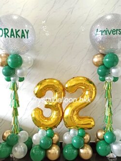 เสาลูกโป่ง ครบรอบ Bubble ขนาด 36" กลิตเตอร์สีเงิน 2 เสา พร้อม ฟอยล์ตัวเลข 40" ตั้งฐาน 2 ชิ้น พร้อมตกแต่ง สามารถเปลี่ยนสีลูกโป่ง/เปลี่ยนข้อความได้