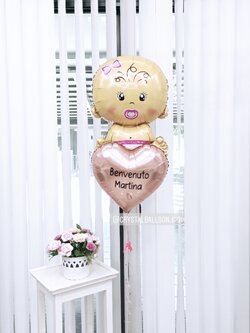 ลูกโป่ง Welcome Baby Girl น่ารัก น่ารัก พร้อมตกแต่ง ฟอยล์หัวใจ ขนาด 18" 1 ชิ้น สามารถเปลี่ยนข้อความ/เปลี่ยนสี-ฟอยล์การ์ตูนได้