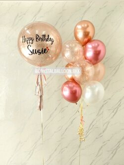 ลูกโป่ง วันเกิด Bubble ขนาด 24" กลิตเตอร์สีโรสโกล 1 ลูก พร้อม ช่อลูกโป่ง ช่อ 9 ลูก 1 ช่อ พร้อมตกแต่ง สามารถเปลี่ยนสีลูกโป่ง/เปลี่ยนข้อความ/เปลี่ยนขนาดได้