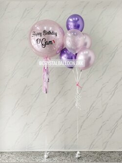 ลูกโป่ง วันเกิด Bubble ขนาด 24" กลิตเตอร์สีชมพู 1 ลูก พร้อม ช่อลูกโป่งสีโครเมี่ยม ช่อ 5 ลูก 1 ช่อ พร้อมตกแต่ง สามารถเปลี่ยนสีลูกโป่ง/เปลี่ยนข้อความ/เปลี่ยนขนาดได้