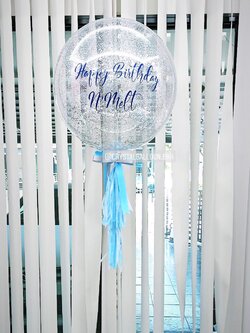 ลูกโป่ง วันเกิด Bubble ขนาด 24" โทนสีฟ้า พร้อมตกแต่ง สามารถเปลี่ยนสีลูกโป่ง/เปลี่ยนข้อความ/เปลี่ยนขนาดได้
