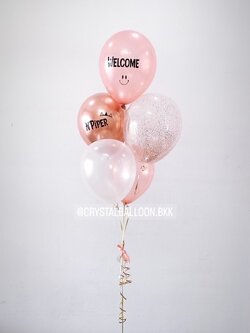 ลูกโป่ง แสดงความยินดี ช่อลูกโป่ง ช่อ 5 ลูก 1 ช่อ Theme สีโรสโกลด์ พร้อมตกแต่ง สามารถเปลี่ยนสีลูกโป่ง/เปลี่ยนข้อความได้