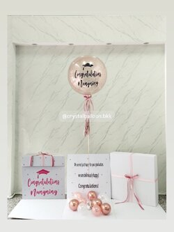 Congratulations Surprised Box กล่องเซอร์ไพรส์รับปริญญา Bubble ขนาด 24" กลิตเตอร์โรสโกลด์ พร้อมตกแต่ง สามารถใส่รูปได้ 4 ใบ สามารถเปลี่ยนสีลูกโป่ง/เปลี่ยนข้อความได้