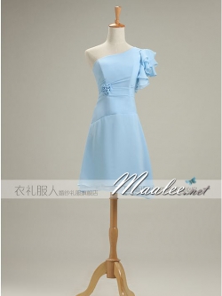 พร้อมเช่า ชุดราตรีสั้น สีฟ้าอ่อน ชุดเพื่อนเจ้าสาว Blue-001F