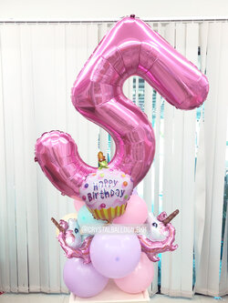 ลูกโป่ง วันเกิดเด็กหญิง พร้อม ฟอยล์ตัวเลขตั้งฐาน ตกแต่งสวยงาม พร้อมตกเเต่ง สามารถเปลี่ยนสีลูกโป่ง/เปลี่ยนสี-ฟอยล์ตัวเลขได้