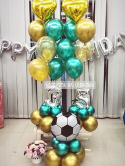 ลูกโป่ง วันเกิด HAPPY BIRTHDAY 13 ตัว ตัวอักษรสีเงิน Theme Football โทนสี โครเมี่ยม พร้อม ฟอยล์ตัวเลขตั้งฐาน 2 ตัว พร้อมตกเเต่ง สามารถเปลี่ยนสีลูกโป่ง/สีตัวอักษร HBD/เปลี่ยนฟอยล์ตกแต่งได้