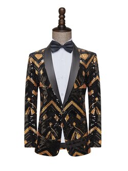 Pre-order เสื้อสูทชาย สูทแฟชั่น สูทกำมะหยี่ แต่งเลี่อม สีทองดำ