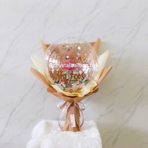 Flower Balloon ดอกกุหลาบประดิษฐ์ 1 ดอก Bubble ขนาด 18" ใส่Confetti สีเงิน สามารถใส่เงิน 30 ใบ พร้อมตกแต่ง สามารถเปลี่ยนข้อความ/เปลี่ยนสีได้