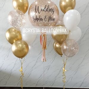 ลูกโป่ง งานแต่ง Bubble ขนาด 24'' Theme สีทอง พร้อมตกแต่ง ช่อลูกโป่ง 7 ลูก 2 ช่อ,ลูกโป่งใส ใส่กลิตเตอร์ สามารถเปลี่ยนสีลูกโป่ง/เปลี่ยนข้อความ/เปลี่ยนขนาดได้