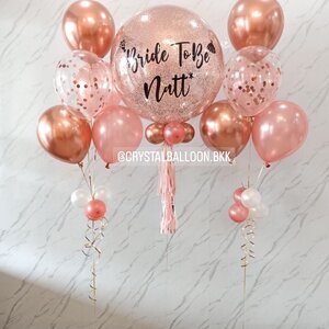 ลูกโป่ง Bride To Be Bubble ขนาด 24" พร้อมตกแต่ง ช่อลูกโป่ง 5 ลูก 2 ช่อ สามารถเปลี่ยนสีลูกโป่ง/เปลี่ยนข้อความ/เปลี่ยนขนาดได้