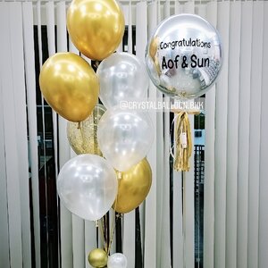 ลูกโป่ง แสดงความยินดี ฟอยล์กลม USA ขนาด 18" Theme สีเงิน-ทอง พร้อม ช่อลูกโป่ง ช่อ 7 ลูก 1 ช่อ,ลูกโป่งใส ใส่กลิตเตอร์ พร้อมตกเเต่ง สามารถเปลี่ยนสีลูกโป่ง/เปลี่ยนข้อความได้