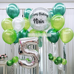 ลูกโป่ง วันเกิด Bubble ขนาด 24" Theme สีเขียว สดใส พร้อม ช่อลูกโป่ง ช่อ 5 ลูก 4 ช่อ,ฟอยล์ตัวเลข ขนาด 40" 1 ตัว พร้อมตกเเต่ง สามารถเปลี่ยนสีลูกโป่ง/เปลี่ยนสี-ฟอยล์ตัวเลข/เปลี่ยนข้อความ/เปลี่ยนขนาดได้
