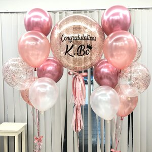 ลูกโป่ง วันเกิด Bubble ขนาด 24" สีโรสโกล พร้อม ช่อลูกโป่ง 7 ลูก 2 ช่อ,ลูกโป่งใส ใส่กลิตเตอร์ พร้อมตกแต่ง สามารถเปลี่ยนสีลูกโป่ง/เปลี่ยนข้อความ/เปลี่ยนขนาดได้