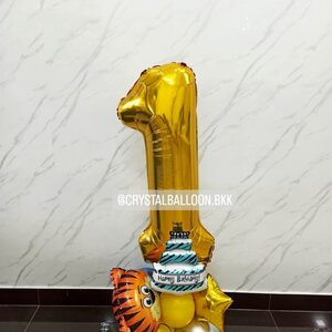 ลูกโป่ง วันเกิดเด็ก ฟอยล์ตัวเลข ขนาด 40" ตั้งฐาน 1 ชิ้น พร้อมตกแต่ง สามารถเปลี่ยนสีลูกโป่ง/เปลี่ยนสี-ฟอยล์ตัวเลขได้