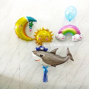 ลูกโป่ง วันเกิดเด็ก ฟอยล์ปลาฉลาม 1 ชิ้น พร้อม ฟอยล์พระอาทิตย์ 1 ชิ้น,ฟอยล์พระจันทร์ 1 ชิ้น,ฟอยล์สายรุ้ง 1 ชิ้น พร้อมตกเเต่ง สามารถเปลี่ยนสีลูกโป่ง/เปลี่ยนฟอยล์ตกแต่งได้