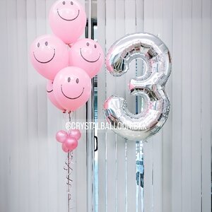 ลูกโป่ง วันเกิดเด็ก ช่อลูกโป่งหน้ายิ้มชมพู น่ารัก น่ารัก 5 ลูก 1 ช่อ พร้อมตกแต่ง ฟอยล์ตัวเลข40" 1 ชิ้นสามารถเปลี่ยนสีลูกโป่ง/เปลี่ยนสีฟอยล์/เปลี่ยนข้อความได้