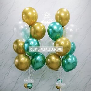 ลูกโป่ง เปิดงาน ช่อลูกโป่งโครเมี่ยม ช่อ 10 ลูก 2 ช่อ Theme เขียว-ทอง พร้อมตกแต่ง สามารถเปลี่ยนสีลูกโป่งได้