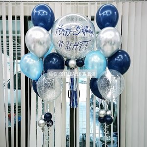 ลูกโป่ง วันเกิด Bubble ขนาด 24" Theme Dark Blue พร้อม ช่อลูกโป่ง ช่อ 7 ลูก 2 ช่อ,ลูกโป่งใส ใส่กลิตเตอร์ พร้อมตกเเต่ง สามารถเปลี่ยนสีลูกโป่ง/เปลี่ยนข้อความ/เปลี่ยนขนาดได้