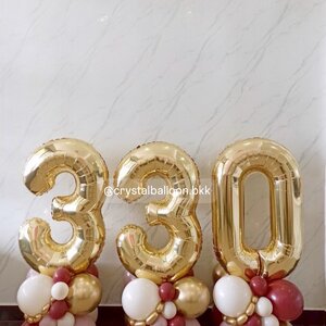ลูกโป่งเปิดงาน ฟอยล์ตัวเลข ขนาด 40" ตั้งฐาน 3 ชิ้น พร้อมตกแต่ง สามารถเปลี่ยนสีลูกโป่ง/เปลี่ยนสี-ฟอยล์ตัวอักษรได้