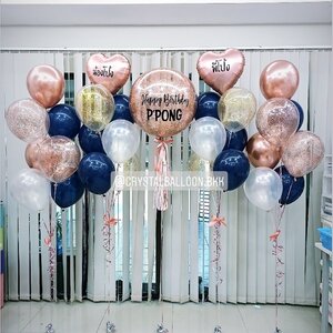 ลูกโป่ง วันเกิด Bubble ขนาด 24" พร้อม ช่อลูกโป่ง ช่อ 7 ลูก 2 ช่อ,ช่อลูกโป่งฟอยล์หัวใจ ขนาด 18" 2 ช่อ,ลูกโป่งใส ใส่กลิตเตอร์ พร้อมตกเเต่ง สามารถเปลี่ยนสีลูกโป่ง/เปลี่ยนข้อความ/เปลี่ยนขนาดได้