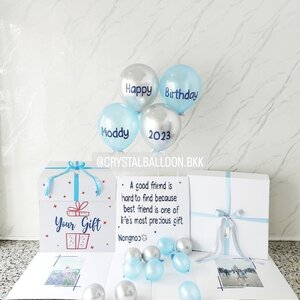 Happy Birthday Surprised Box กล่องเซอร์ไพรส์วันเกิด ลูกโป่ง 4 ลูก พร้อมตกแต่ง สามารถใส่รูปได้ 2 ใบ สามารถเปลี่ยนสีลูกโป่ง/เปลี่ยนข้อความได้
