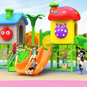 เครื่องเล่นสนามสองป้อม-สามสไลด์