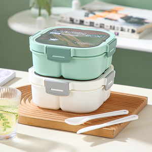 กล่องอาหารพลาสติก 2 ชั้น 3 ช่อง พร้อมถ้วยใบเล็กช้อนมีด P-60932 ขนาด 1200 ml