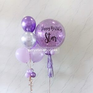 ลูกโป่งวันเกิด Bubble ขนาด 24" กลิตเตอร์สีม่วง พร้อมลูกโป่งช่อ 5 ลูก 1 ช่อ Theme ม่วง พร้อมตกแต่ง สามารถเปลี่ยนสีลูกโป่ง/้เปลี่ยนข้อความ/เปลี่ยนขนาดลูกโป่งได้