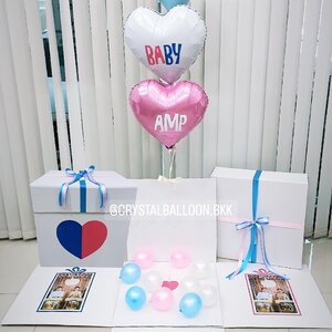 Welcome Baby Surprise Box กล่องเซอร์ไพรส์ต้อนรับน้อง พร้อมตกแต่ง สามารถใส่รูปได้ 2 ใบ สามารถเปลี่ยนสีลูกโป่ง/เปลี่ยนข้อความได้